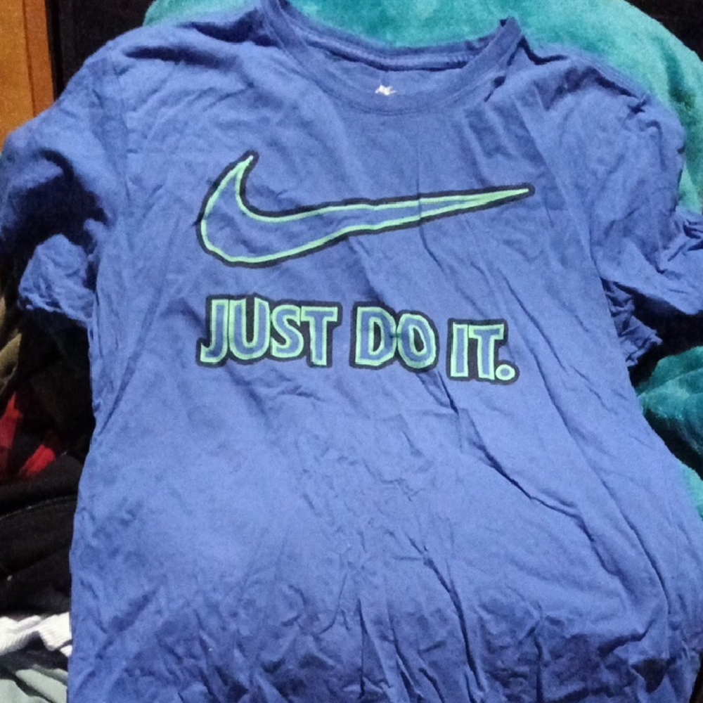 Nike Kids Short Sleeve Blue Tee with Green Logo